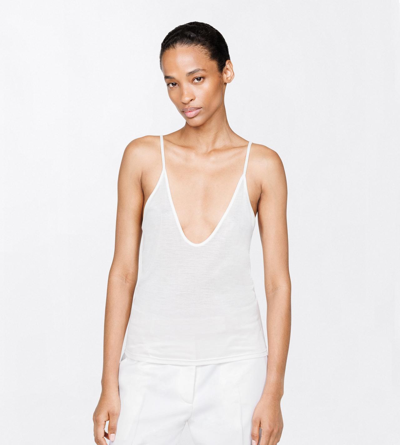 TOM FORD SILK OFF WHITE MICRO-RIB SILK JERSEY SCOOPED TANK TOP WITH ELONGATED T EMBROIDERED LOGO