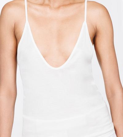 TOM FORD SILK OFF WHITE MICRO-RIB SILK JERSEY SCOOPED TANK TOP WITH ELONGATED T EMBROIDERED LOGO