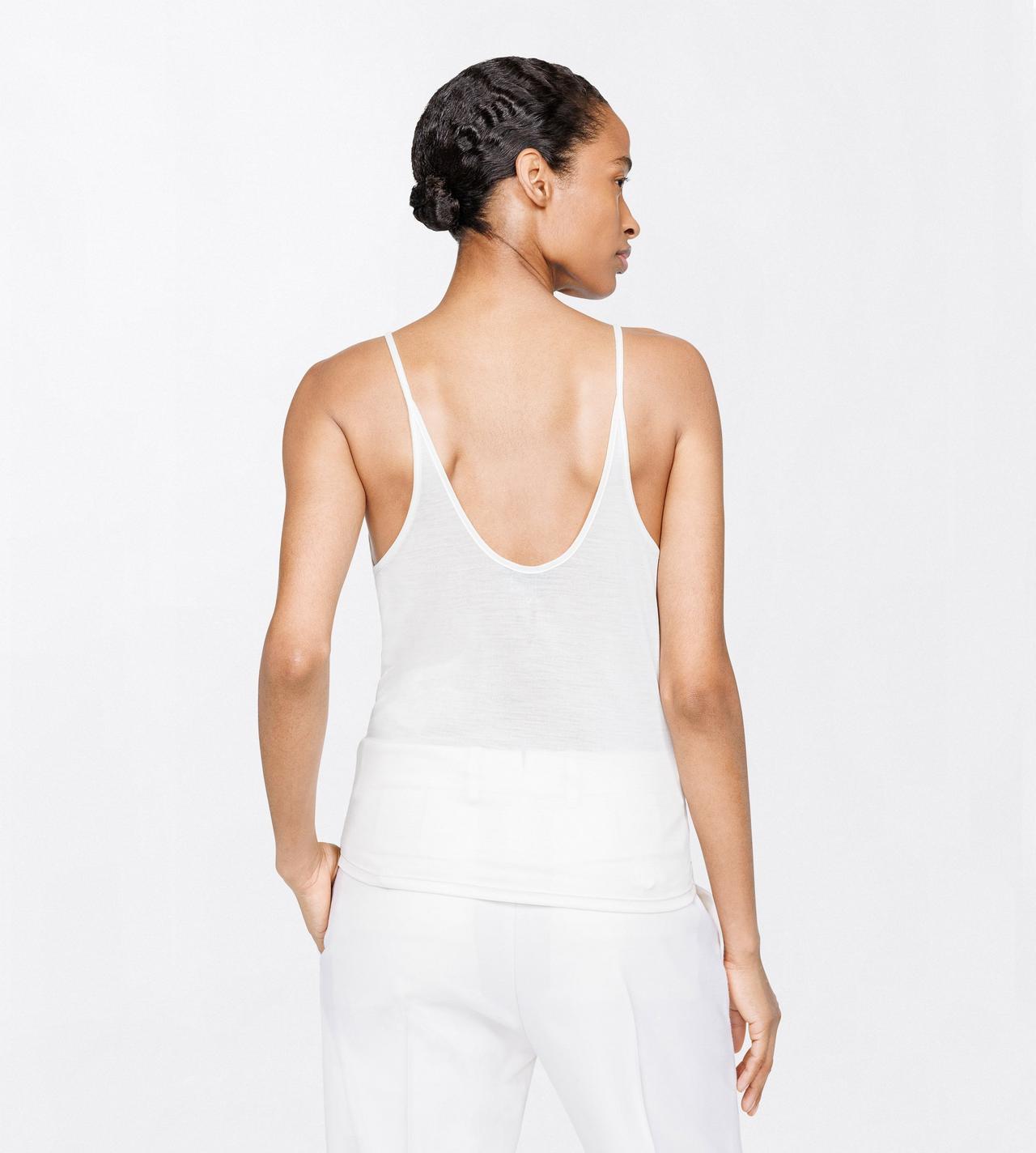 TOM FORD SILK OFF WHITE MICRO-RIB SILK JERSEY SCOOPED TANK TOP WITH ELONGATED T EMBROIDERED LOGO