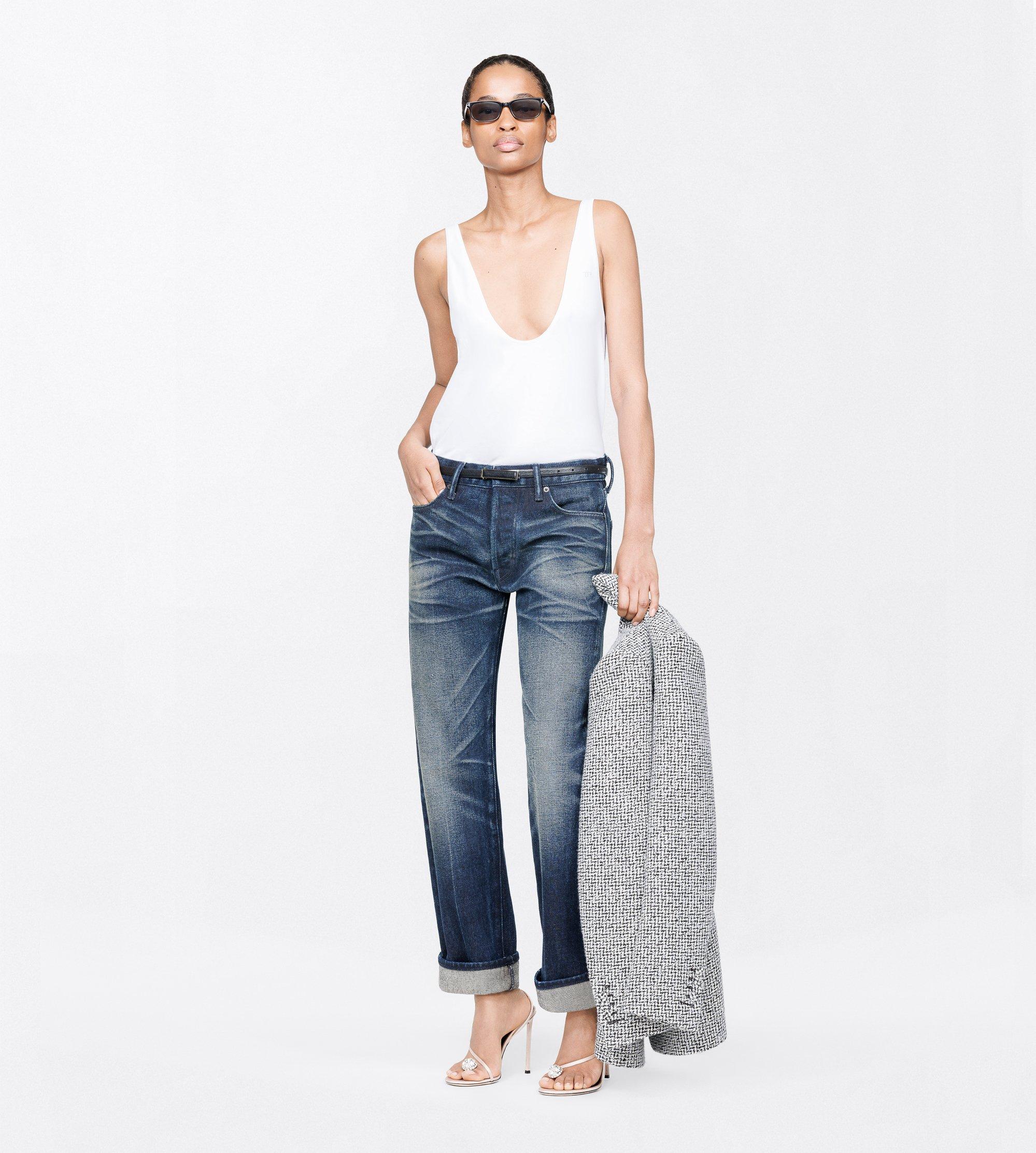 RIBBED STRETCH COTTON JERSEY TANK TOP WITH TF EMBROIDERED LOGO