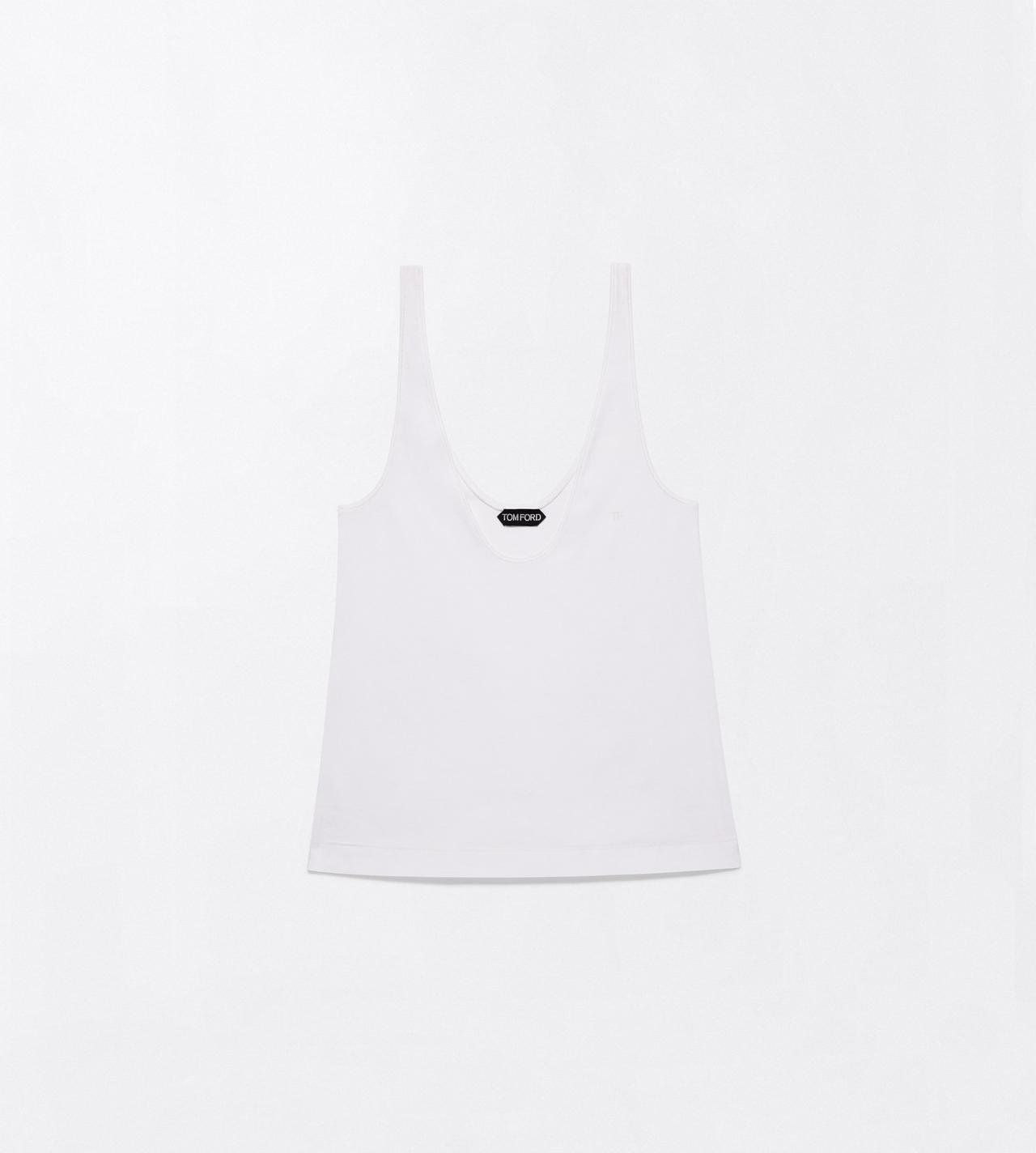 TOM FORD COTTON WHITE RIBBED STRETCH COTTON JERSEY TANK TOP WITH TF EMBROIDERED LOGO