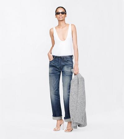 TOM FORD COTTON WHITE RIBBED STRETCH COTTON JERSEY TANK TOP WITH TF EMBROIDERED LOGO