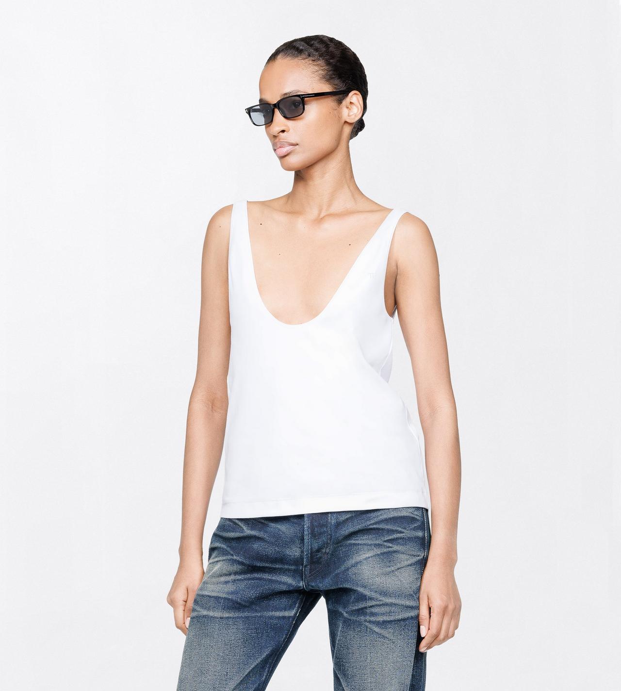 TOM FORD COTTON WHITE RIBBED STRETCH COTTON JERSEY TANK TOP WITH TF EMBROIDERED LOGO