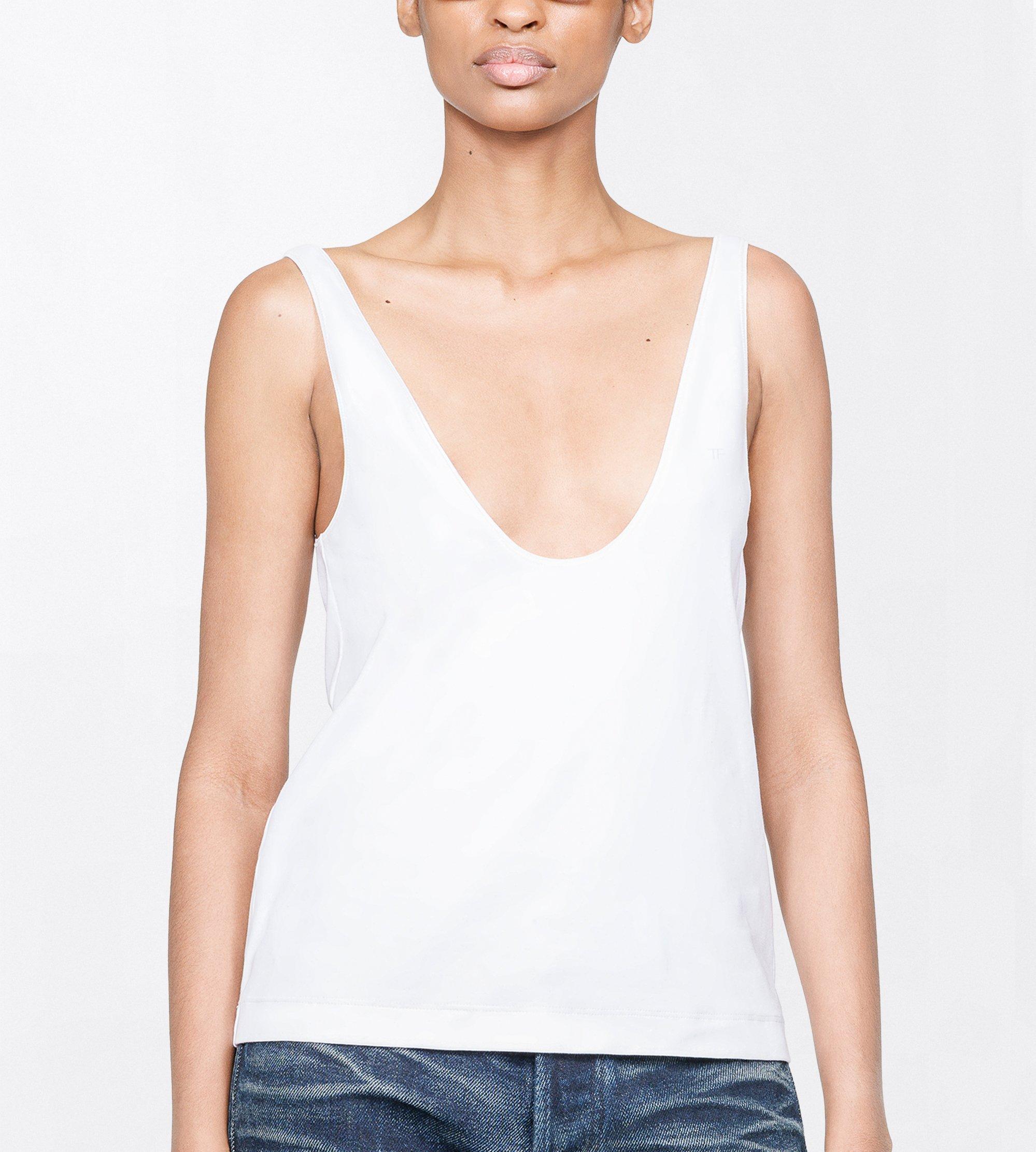 RIBBED STRETCH COTTON JERSEY TANK TOP WITH TF EMBROIDERED LOGO
