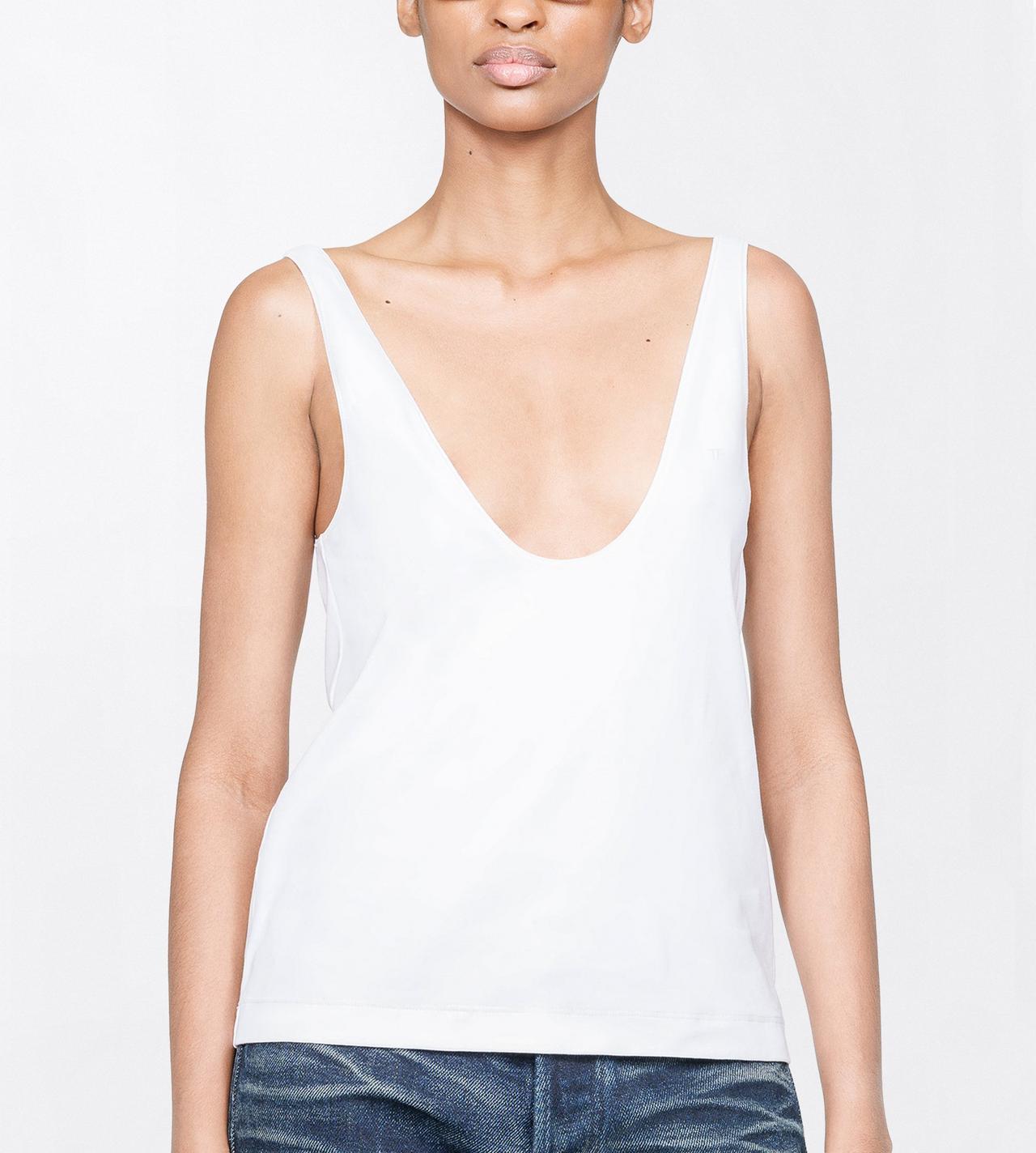 TOM FORD COTTON WHITE RIBBED STRETCH COTTON JERSEY TANK TOP WITH TF EMBROIDERED LOGO