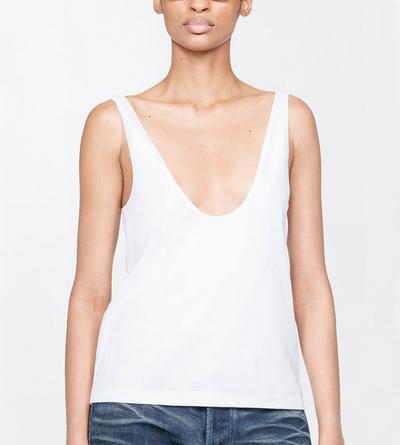 TOM FORD COTTON WHITE RIBBED STRETCH COTTON JERSEY TANK TOP WITH TF EMBROIDERED LOGO
