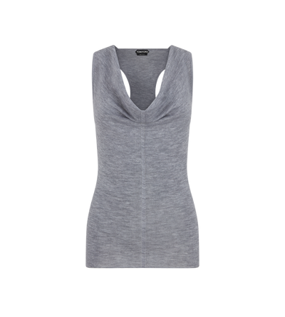 MERINO WOOL RIB KNIT COWL COLLAR TANK TOP