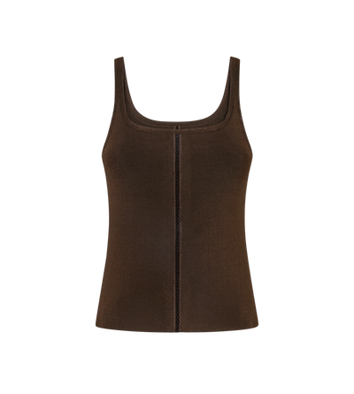 EMBROIDERED COMPACT SLINKY VISCOSE KNIT TANK TOP image number 0