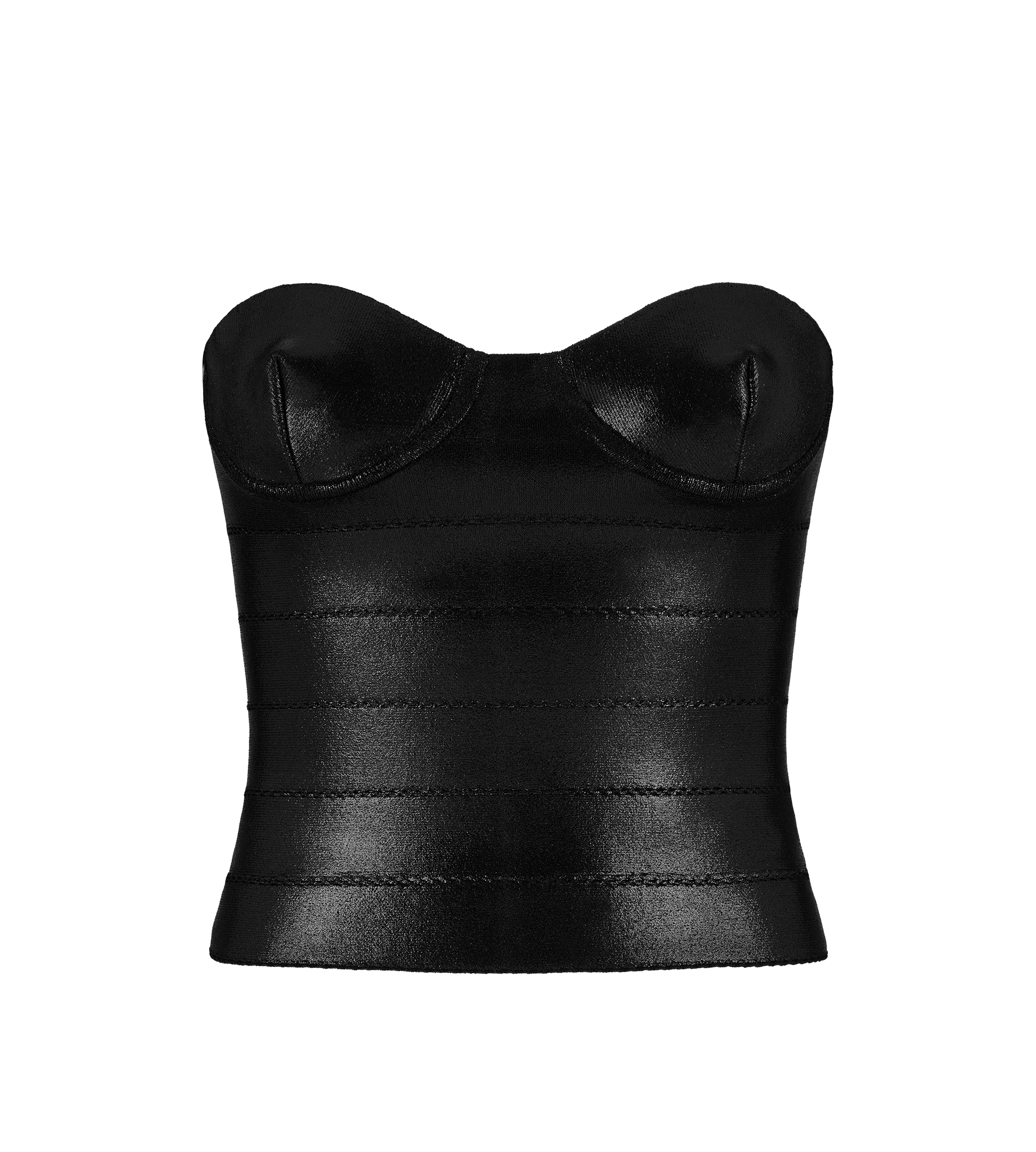 WET LOOK STRETCH VISCOSE INTARSIA BUSTIER TOP