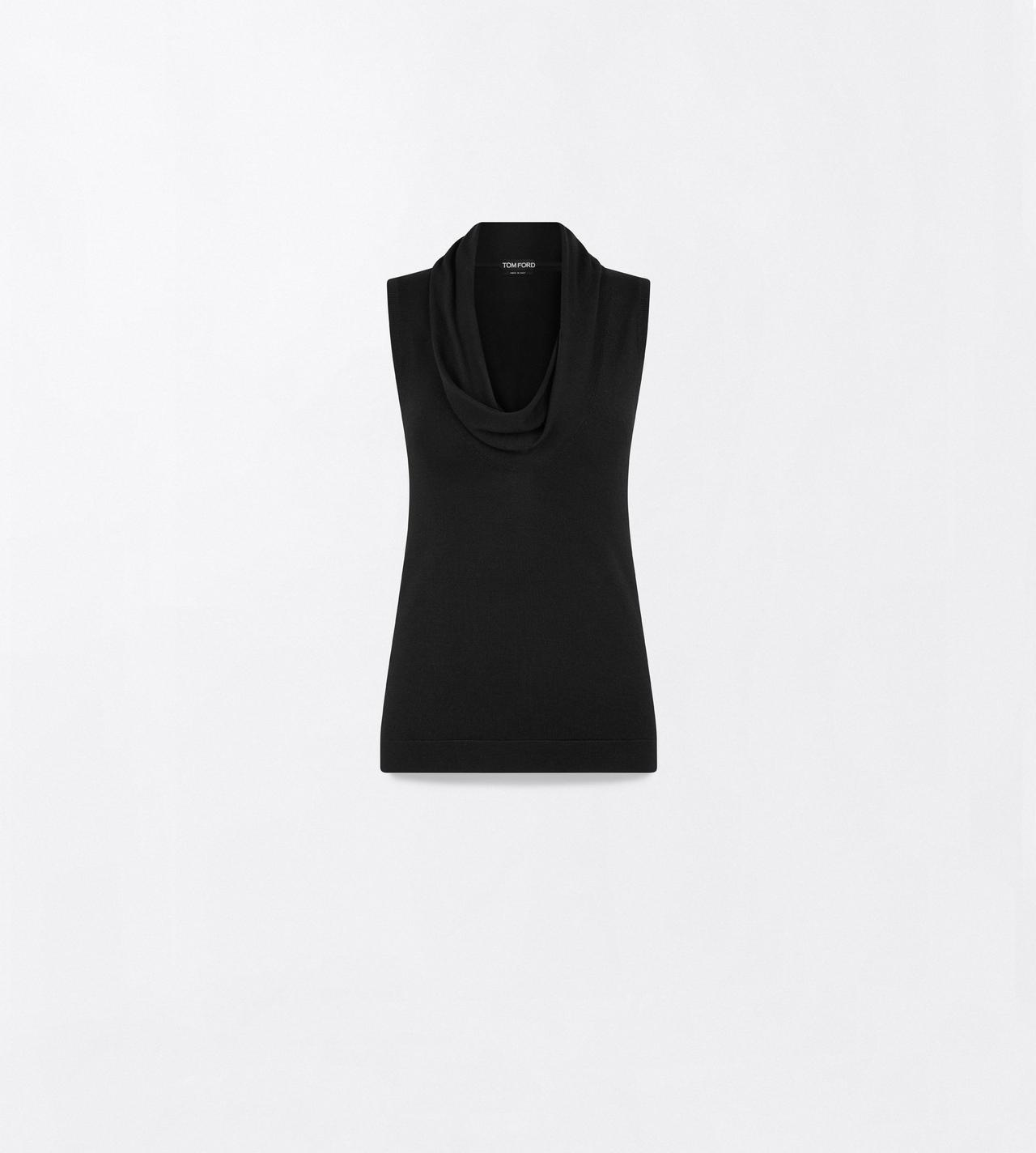 TOM FORD WOOL BLACK EXTRA FINE MERINO DRAPE NECK TANK TOP