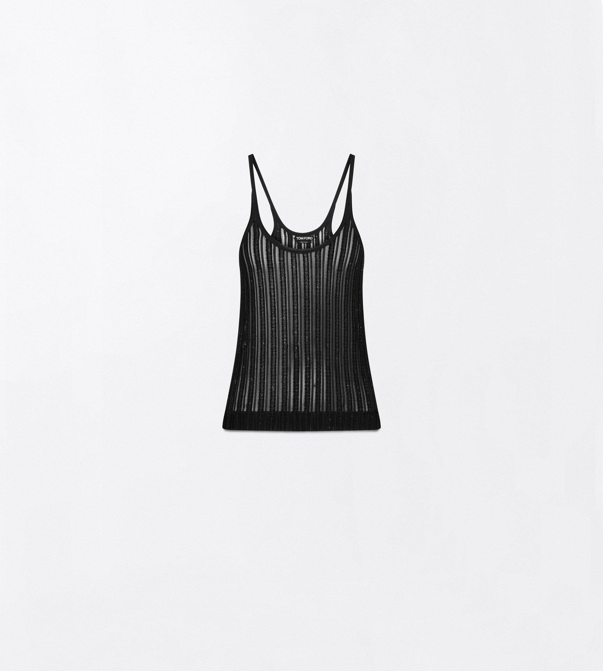 SHEER VELVET TEXTURED STRIPE WITH MICRO SEQUINS RELAXED EVENING TANK