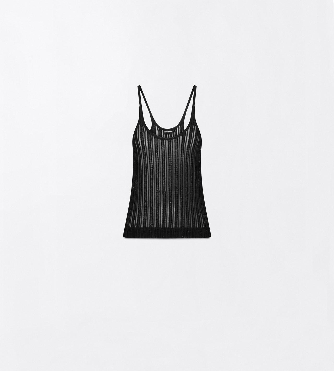 TOM FORD VISCOSE SILK BLEND BLACK SHEER VELVET TEXTURED STRIPE WITH MICRO SEQUINS RELAXED EVENING TANK
