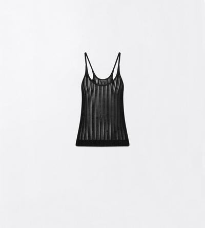 TOM FORD VISCOSE SILK BLEND BLACK SHEER VELVET TEXTURED STRIPE WITH MICRO SEQUINS RELAXED EVENING TANK