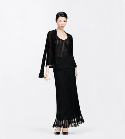 TOM FORD VISCOSE SILK BLEND BLACK SHEER VELVET TEXTURED STRIPE WITH MICRO SEQUINS RELAXED EVENING TANK