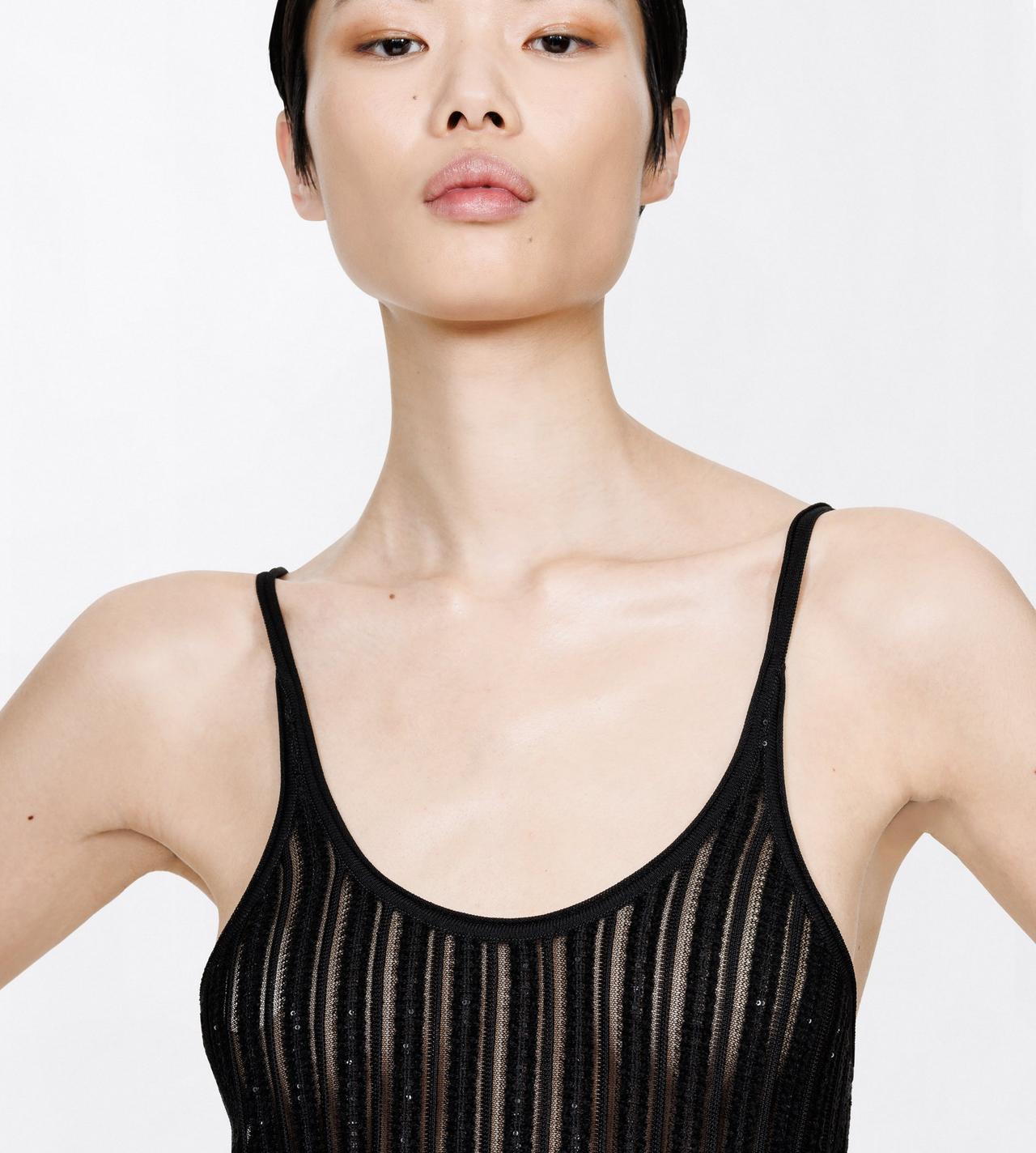 TOM FORD VISCOSE SILK BLEND BLACK SHEER VELVET TEXTURED STRIPE WITH MICRO SEQUINS RELAXED EVENING TANK