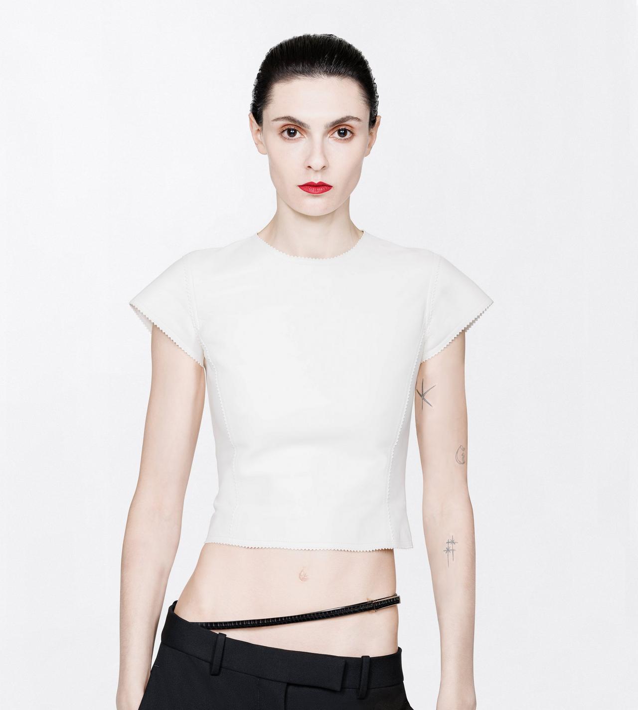TOM FORD LEATHER OFF WHITE LIGHTWEIGHT GUANTERIA LAMBSKIN FITTED T-SHIRT