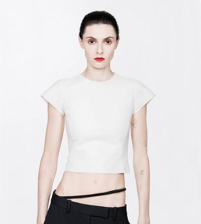 TOM FORD LEATHER OFF WHITE LIGHTWEIGHT GUANTERIA LAMBSKIN FITTED T-SHIRT