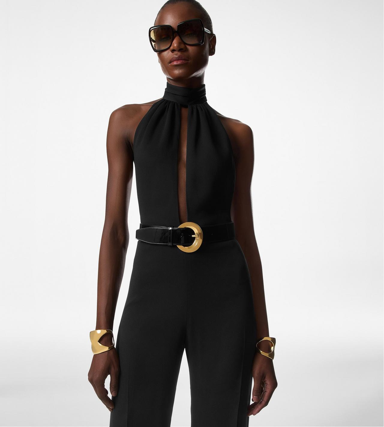 Black halter top jumpsuit best sale