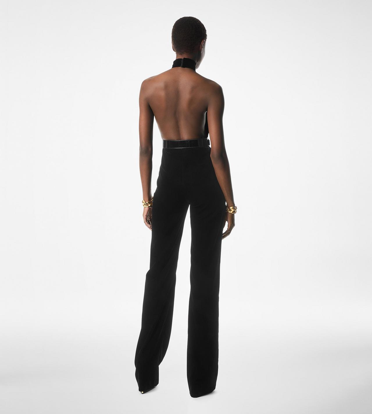 STRETCH VELVET BELTED JUMPSUIT image number 3