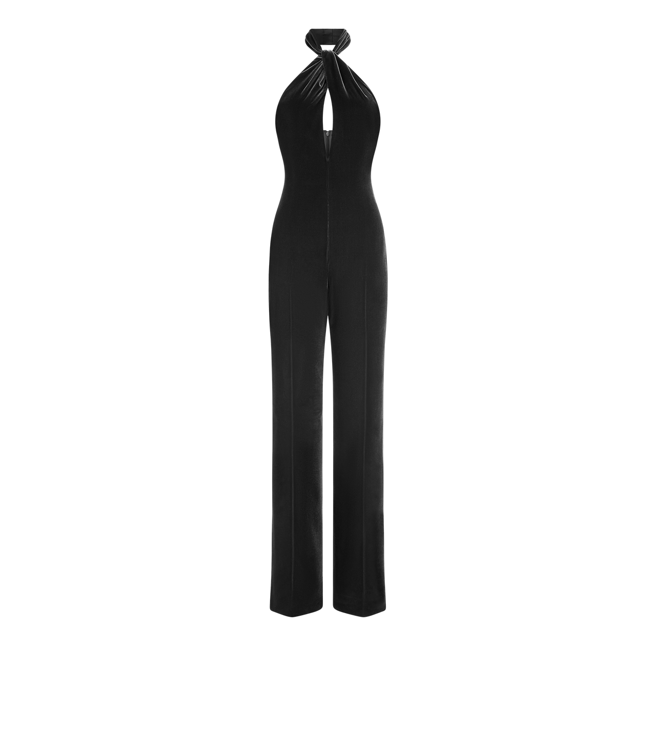 HALTERNECK TWIST FRONT VELVET JUMPSUIT image number 0