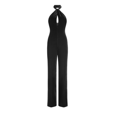 HALTERNECK TWIST FRONT VELVET JUMPSUIT image number 0