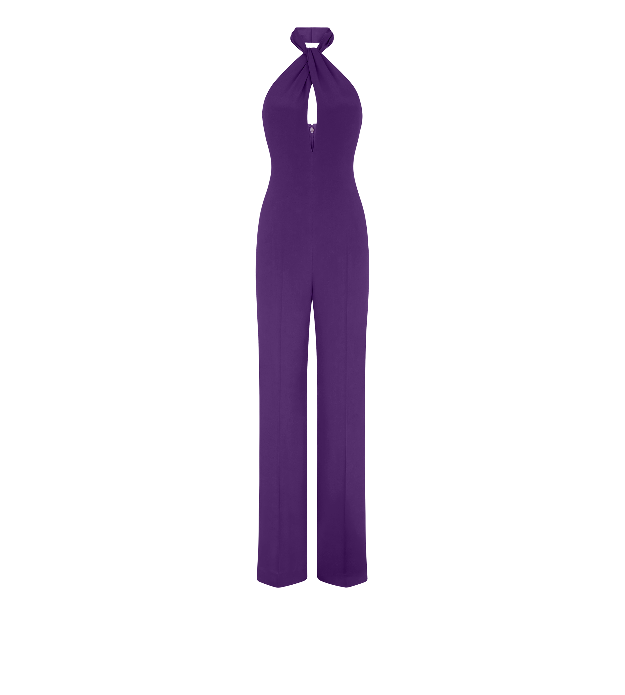 HALTERNECK TWIST FRONT SILK JUMPSUIT