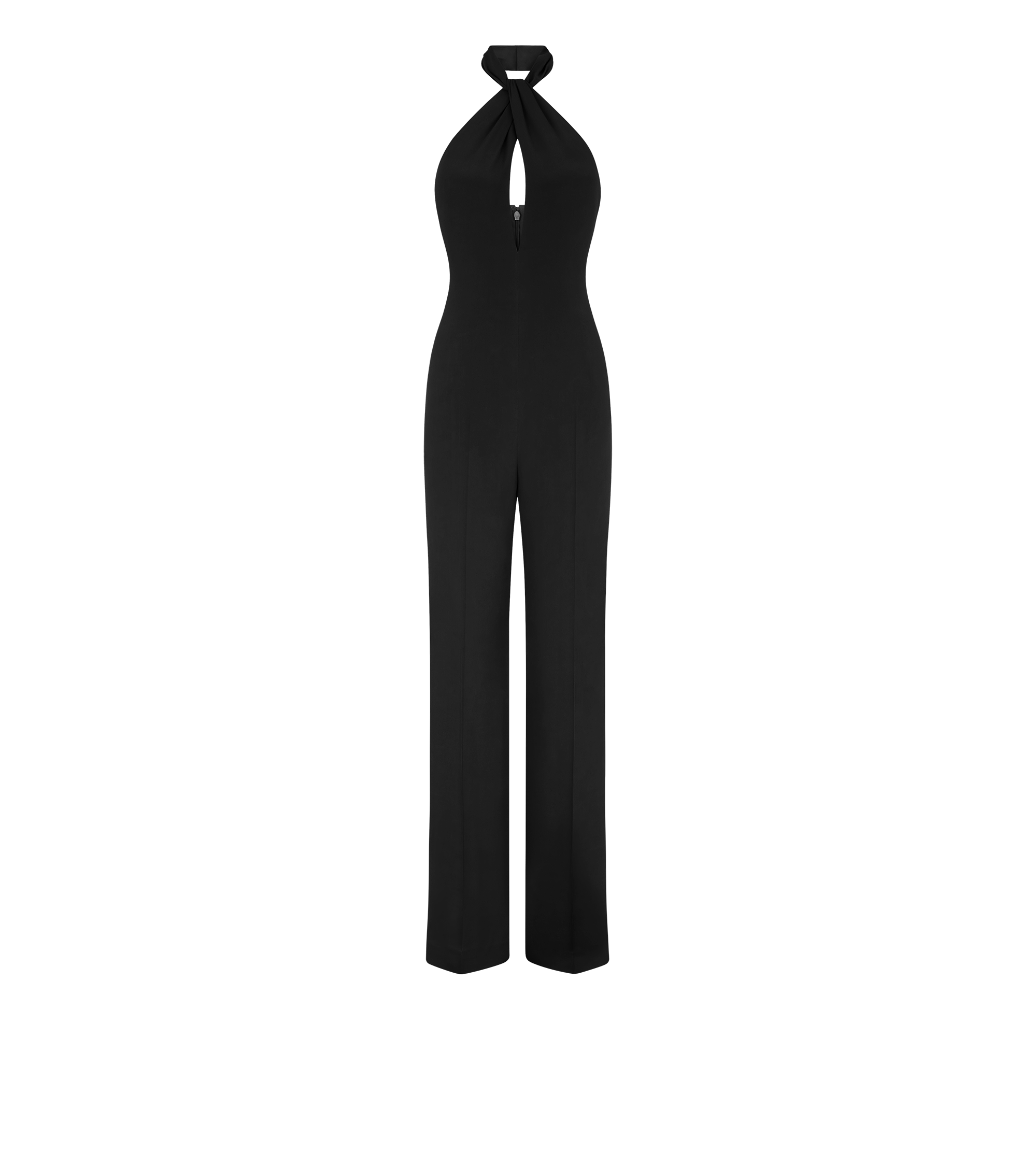 HALTERNECK TWIST FRONT SILK JUMPSUIT