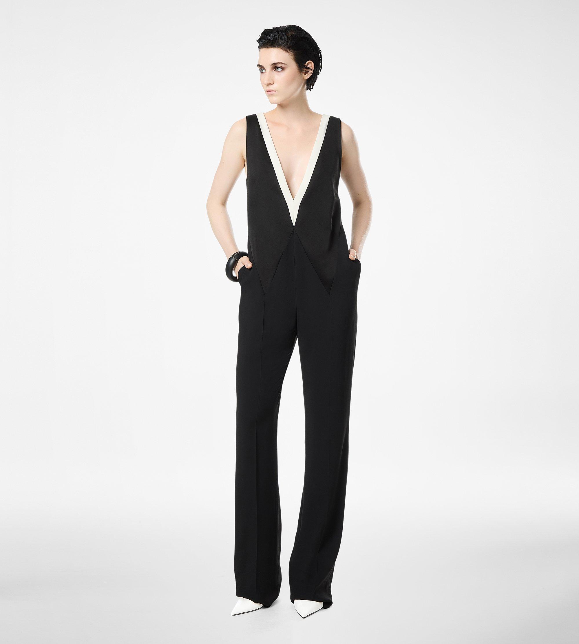 HEAVY CREPE SATIN V-NECK JUMPSUIT