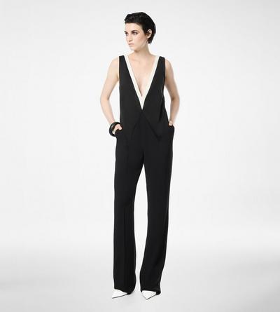 HEAVY CREPE SATIN V-NECK JUMPSUIT image number 2