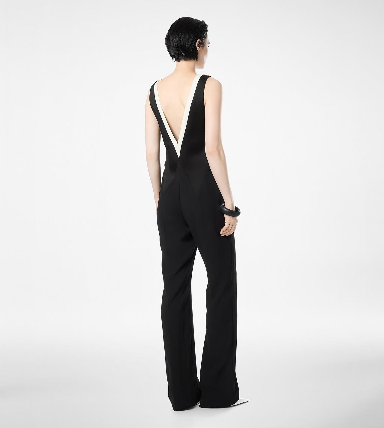 HEAVY CREPE SATIN V-NECK JUMPSUIT image number 3