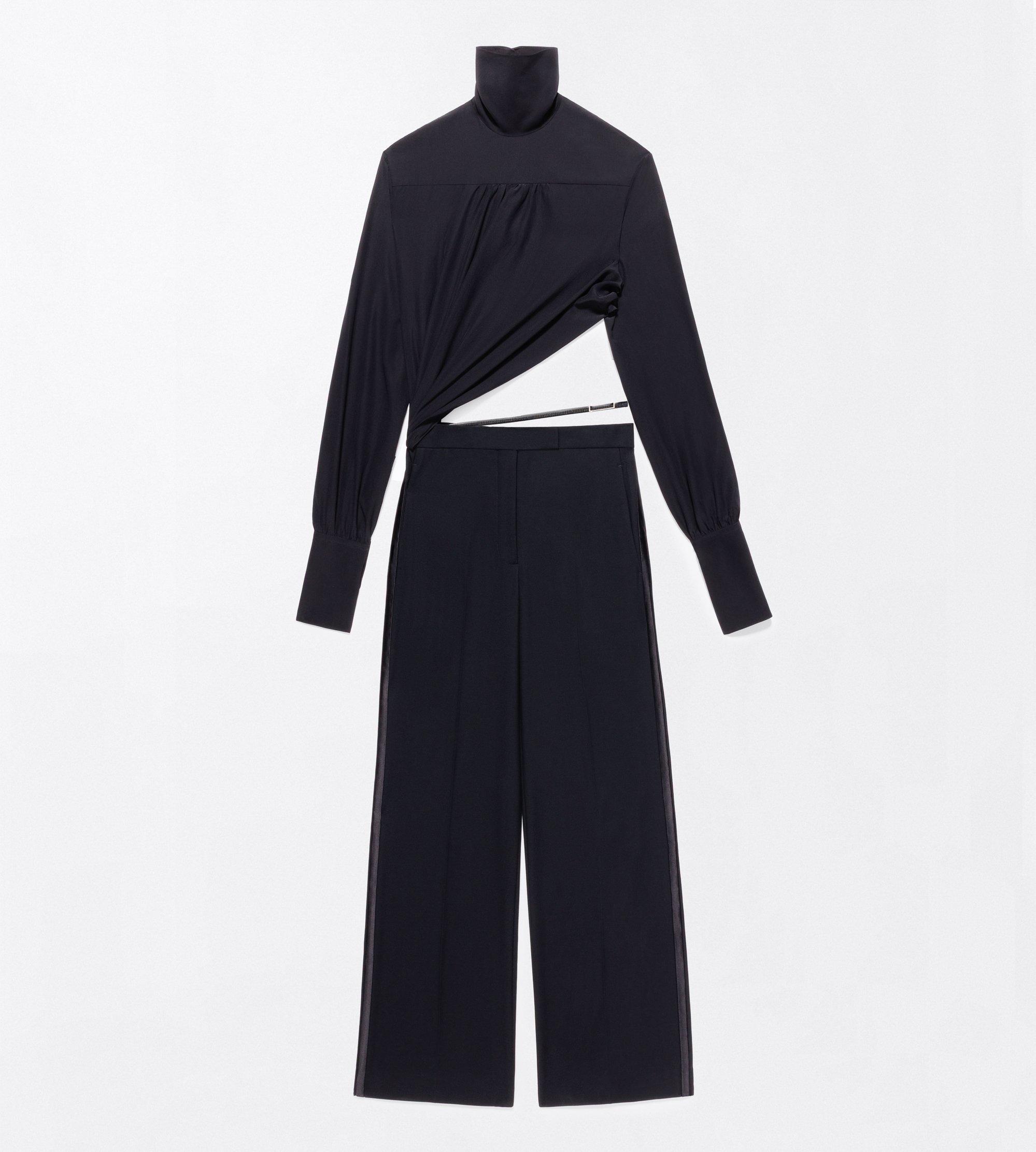 WASHED SILK TUXEDO JUMPSUIT WITH BELT DETAIL