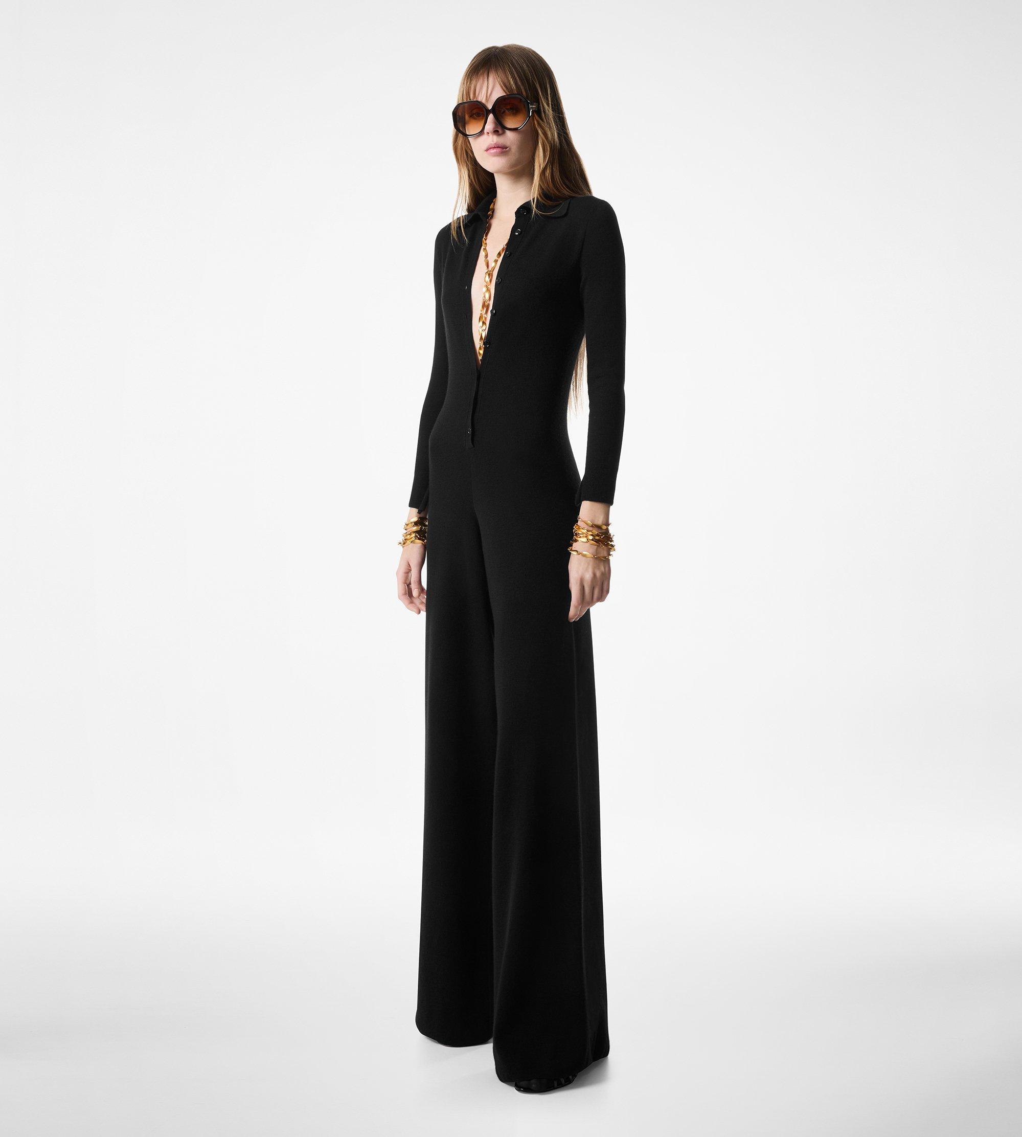 COMPACT FINE CASHMERE SILK KNIT POLO JUMPSUIT