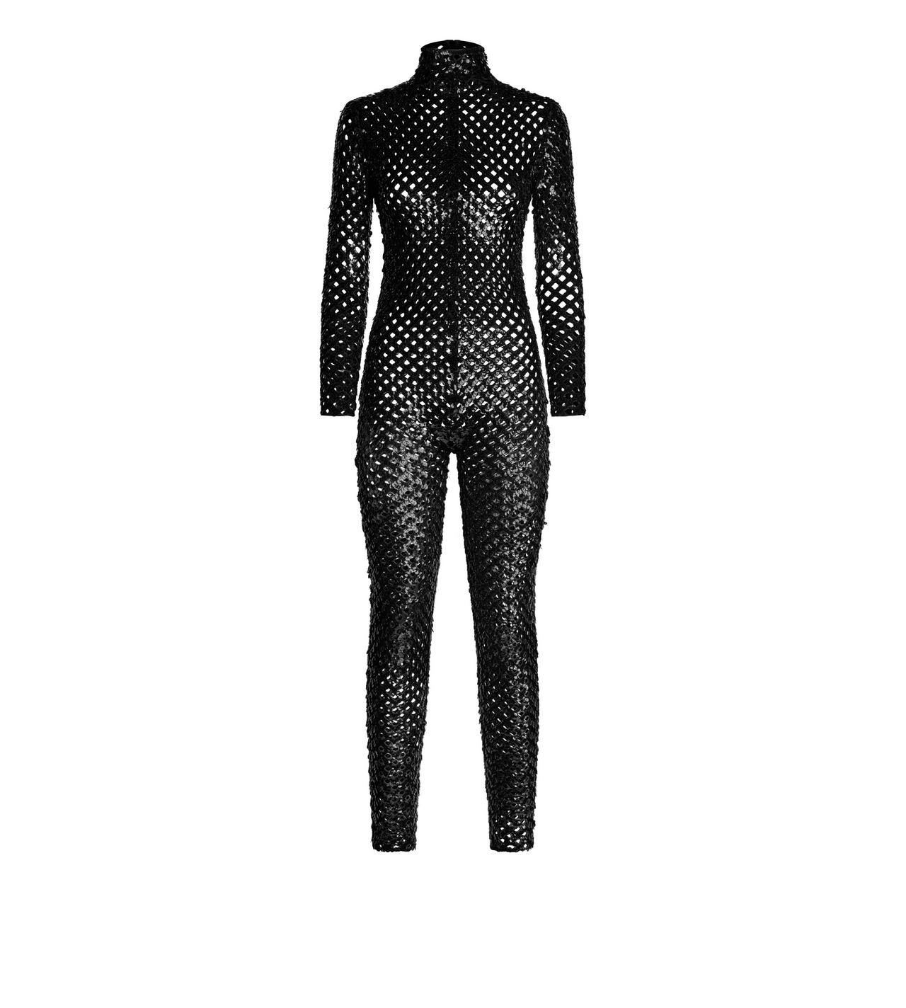 SEQUIN EMBROIDERED MESH CATSUIT image number 0