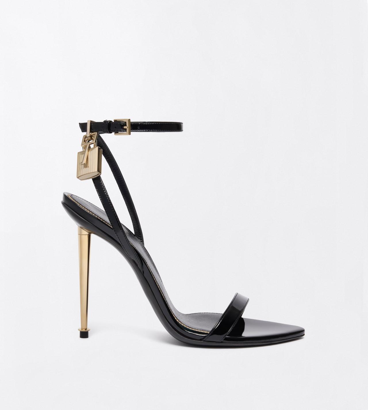TOM FORD LEATHER BLACK SANDALE PADLOCK NU-PIED &Agrave; BOUT POINTU EN CUIR VERNI