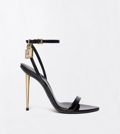 TOM FORD LEATHER BLACK SANDALE PADLOCK NU-PIED &Agrave; BOUT POINTU EN CUIR VERNI