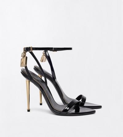 TOM FORD LEATHER BLACK SANDALE PADLOCK NU-PIED &Agrave; BOUT POINTU EN CUIR VERNI