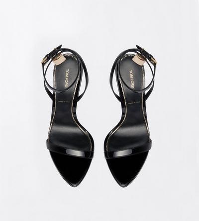 TOM FORD LEATHER BLACK SANDALE PADLOCK NU-PIED &Agrave; BOUT POINTU EN CUIR VERNI