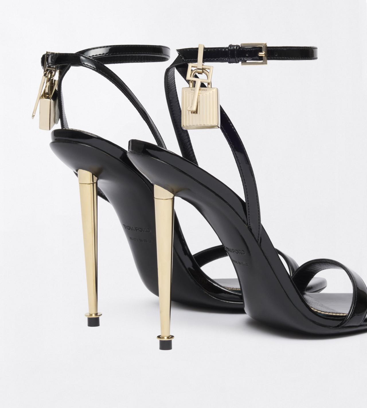 TOM FORD LEATHER BLACK SANDALE PADLOCK NU-PIED &Agrave; BOUT POINTU EN CUIR VERNI