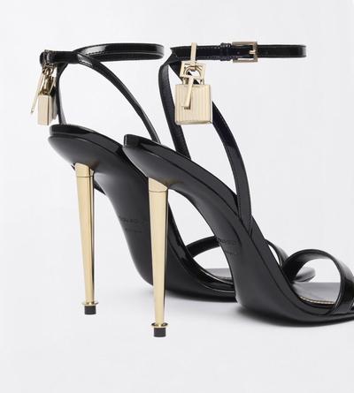 TOM FORD LEATHER BLACK SANDALE PADLOCK NU-PIED &Agrave; BOUT POINTU EN CUIR VERNI