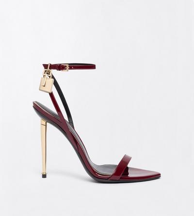 TOM FORD LEATHER RUBY RED PATENT LEATHER PADLOCK POINTY NAKED SANDAL