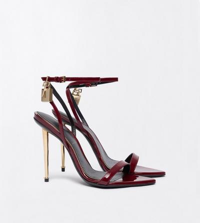 TOM FORD LEATHER RUBY RED PATENT LEATHER PADLOCK POINTY NAKED SANDAL
