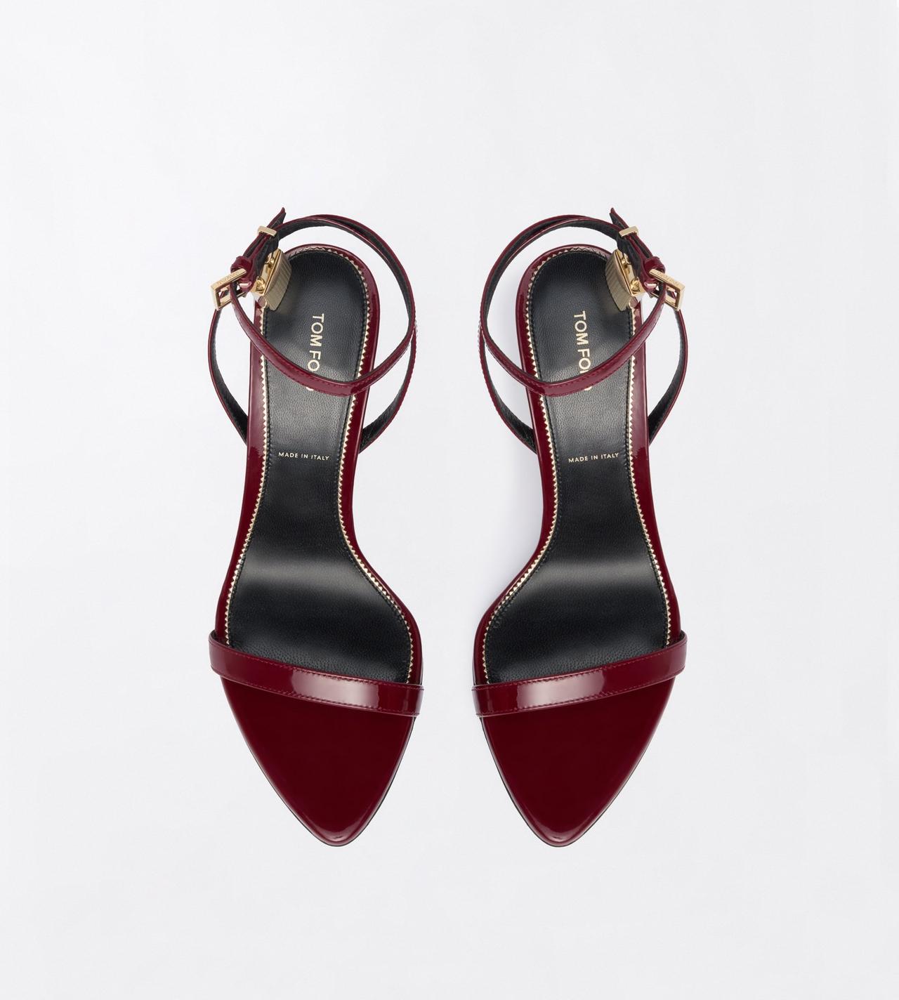 TOM FORD LEATHER RUBY RED PATENT LEATHER PADLOCK POINTY NAKED SANDAL