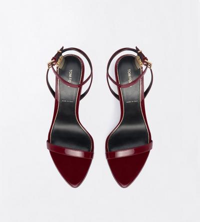 TOM FORD LEATHER RUBY RED PATENT LEATHER PADLOCK POINTY NAKED SANDAL
