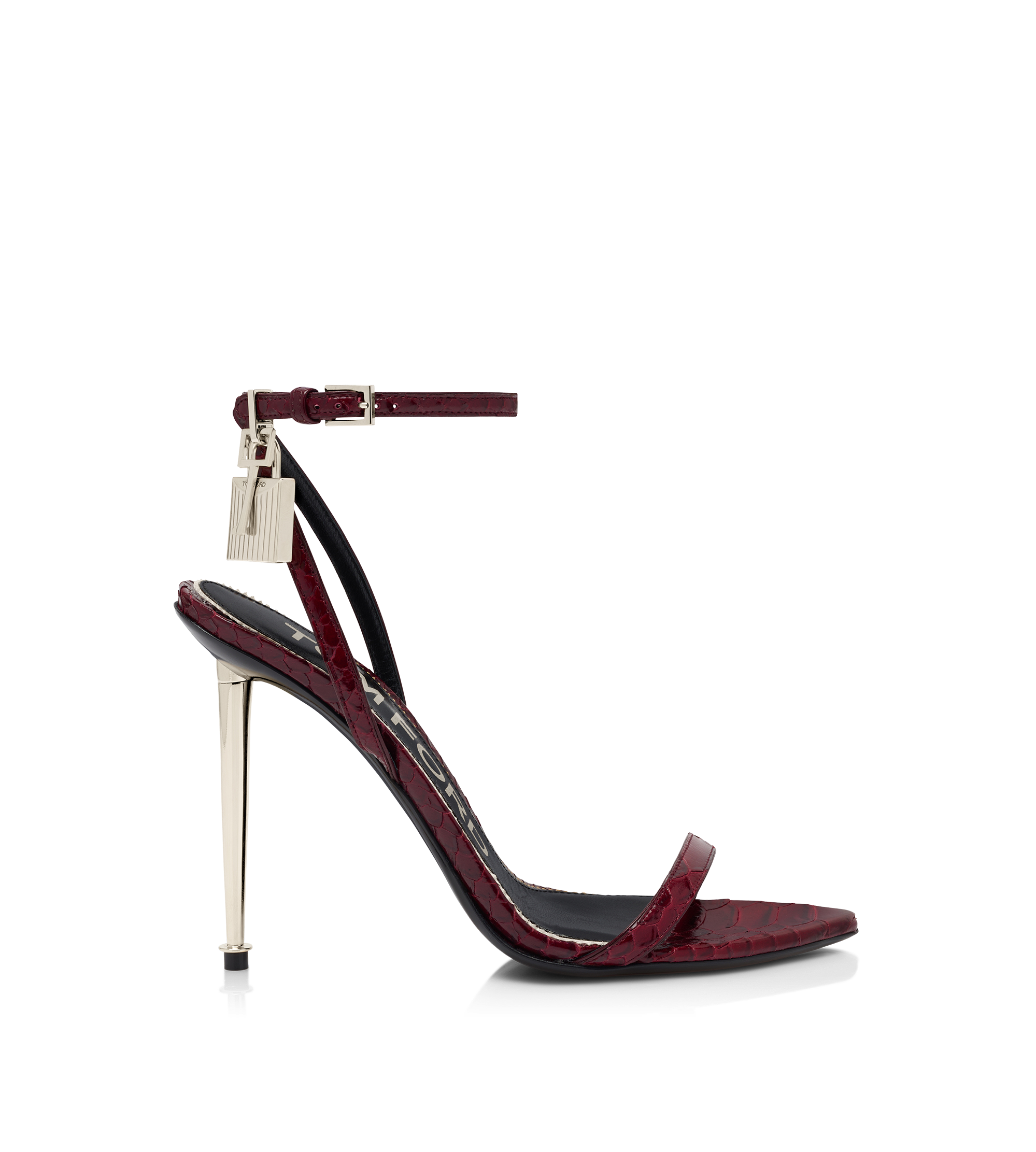 SEMI SHINY PRINTED PYTHON PADLOCK POINTY NAKED SANDAL