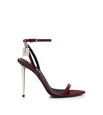 SEMI SHINY PRINTED PYTHON PADLOCK POINTY NAKED SANDAL image number 0