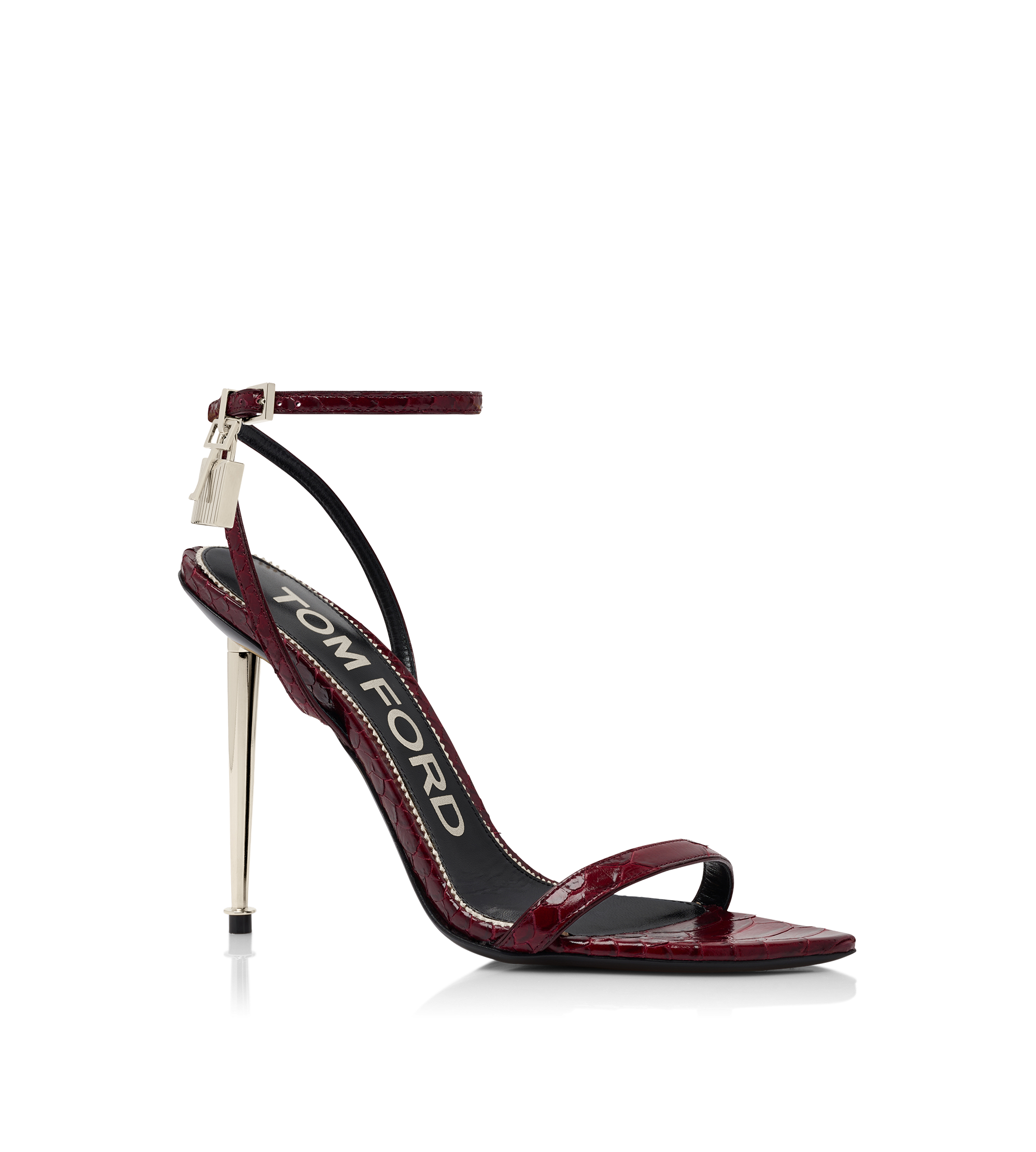 SEMI SHINY PRINTED PYTHON PADLOCK POINTY NAKED SANDAL