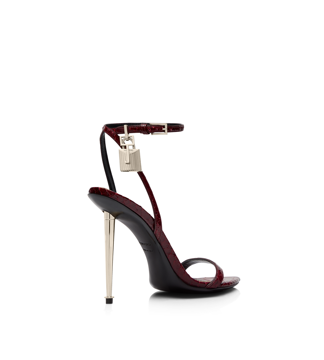 SEMI SHINY PRINTED PYTHON PADLOCK POINTY NAKED SANDAL image number 2