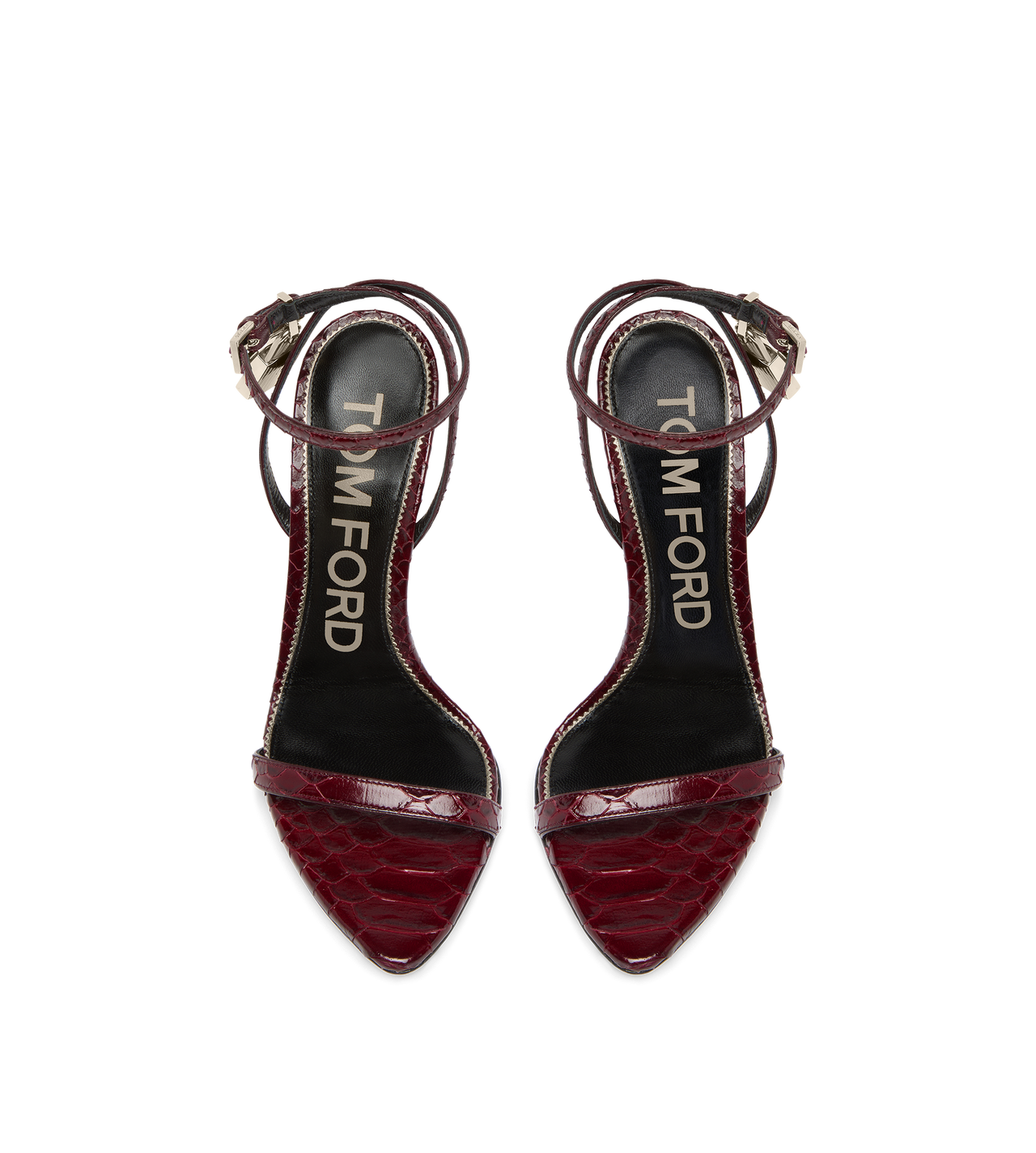 SEMI SHINY PRINTED PYTHON PADLOCK POINTY NAKED SANDAL image number 3