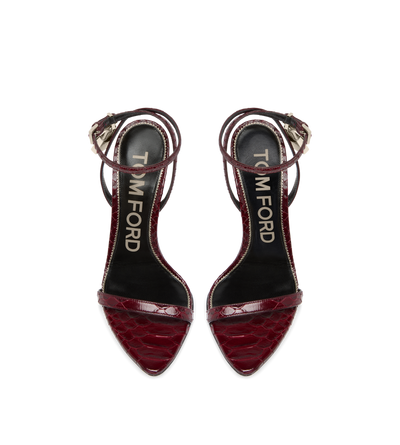 SEMI SHINY PRINTED PYTHON PADLOCK POINTY NAKED SANDAL image number 3