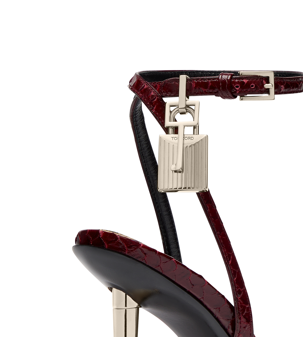 SEMI SHINY PRINTED PYTHON PADLOCK POINTY NAKED SANDAL image number 4